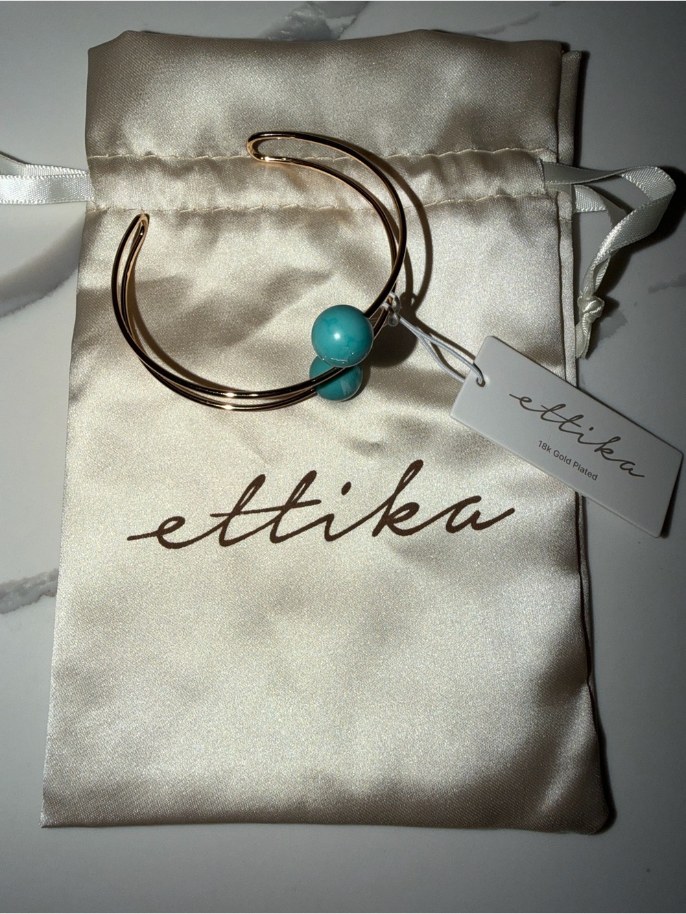 Ettika 18k Gold-Plated Cuff Bracelet with Turquoise Beads
